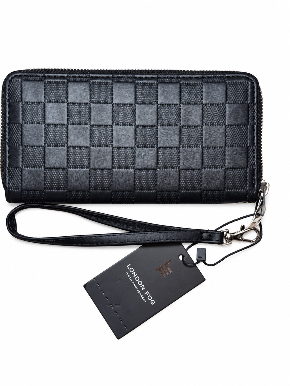 NWT London Fog Dakota Black Woven Zip Around Wristlet Wallet - Picture 2 of 3
